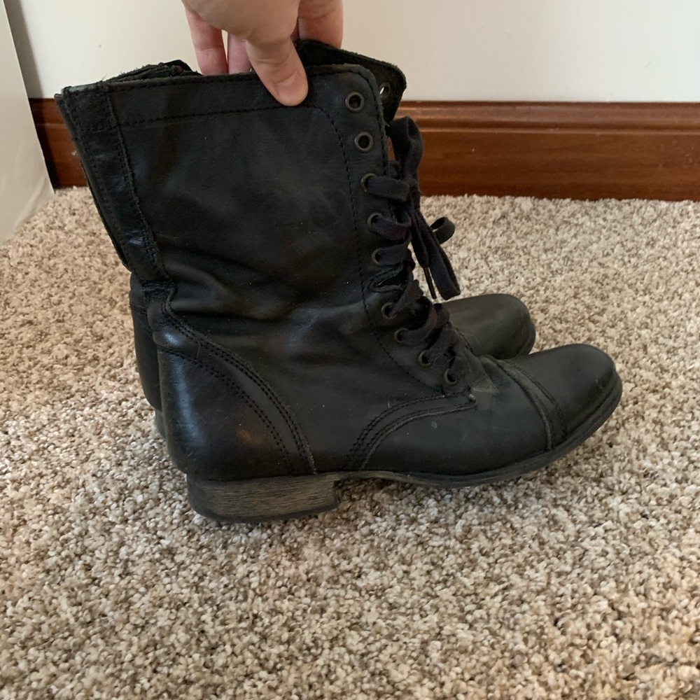 Black leather combat boots